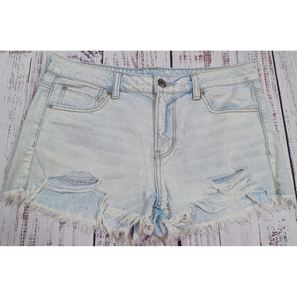 American Eagle Denim Shorts Womens 10 Blue Excellent Distressed Frayed Hem Light